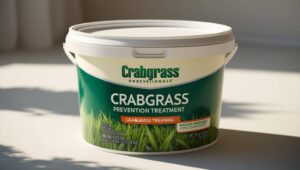 Container of crabgrass prevention treatment