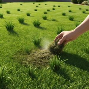 Treatment of crabgrass patches with fertilizer