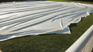 Lawn covered with solarization sheeting